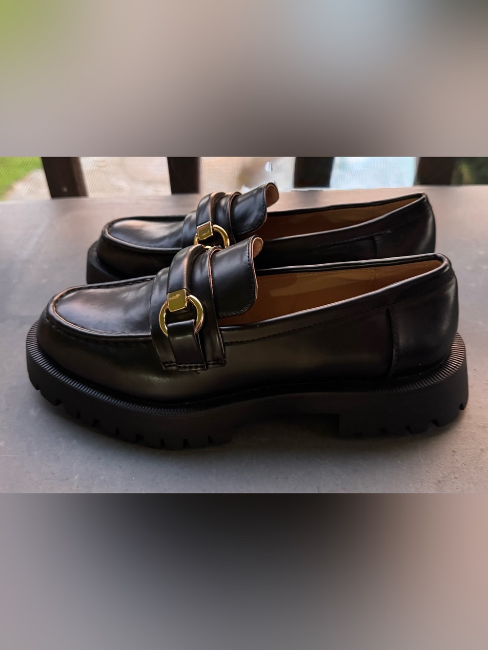ZARA Black Leather Horsebit Chunky Lug Sole Platform Loafers Size 36 - Picture 8 of 10